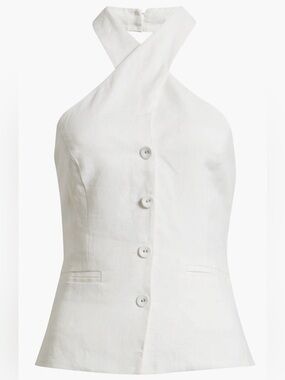 Reformation White Halter Button-Front Tank Top
